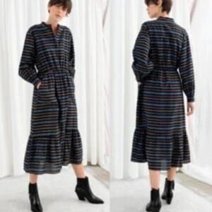 & OTHER STORIES  Paris Atelier Tier Cotton/Linen Stripe Cotton Midi Boho Dress 2